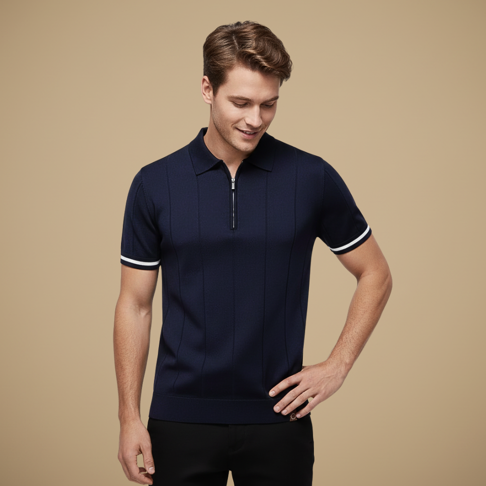 Heren polo met kwartritssluiting en slanke pasvorm Jelle Jora Mode