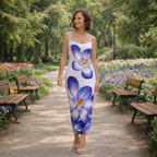 Damska sukienka maxi z kwiatowym nadrukiem, letnia sukienka bez rękawów