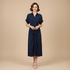 Minimalistische midi-jurk met ruches en strikbandjes voor dames Jelle Jora Mode