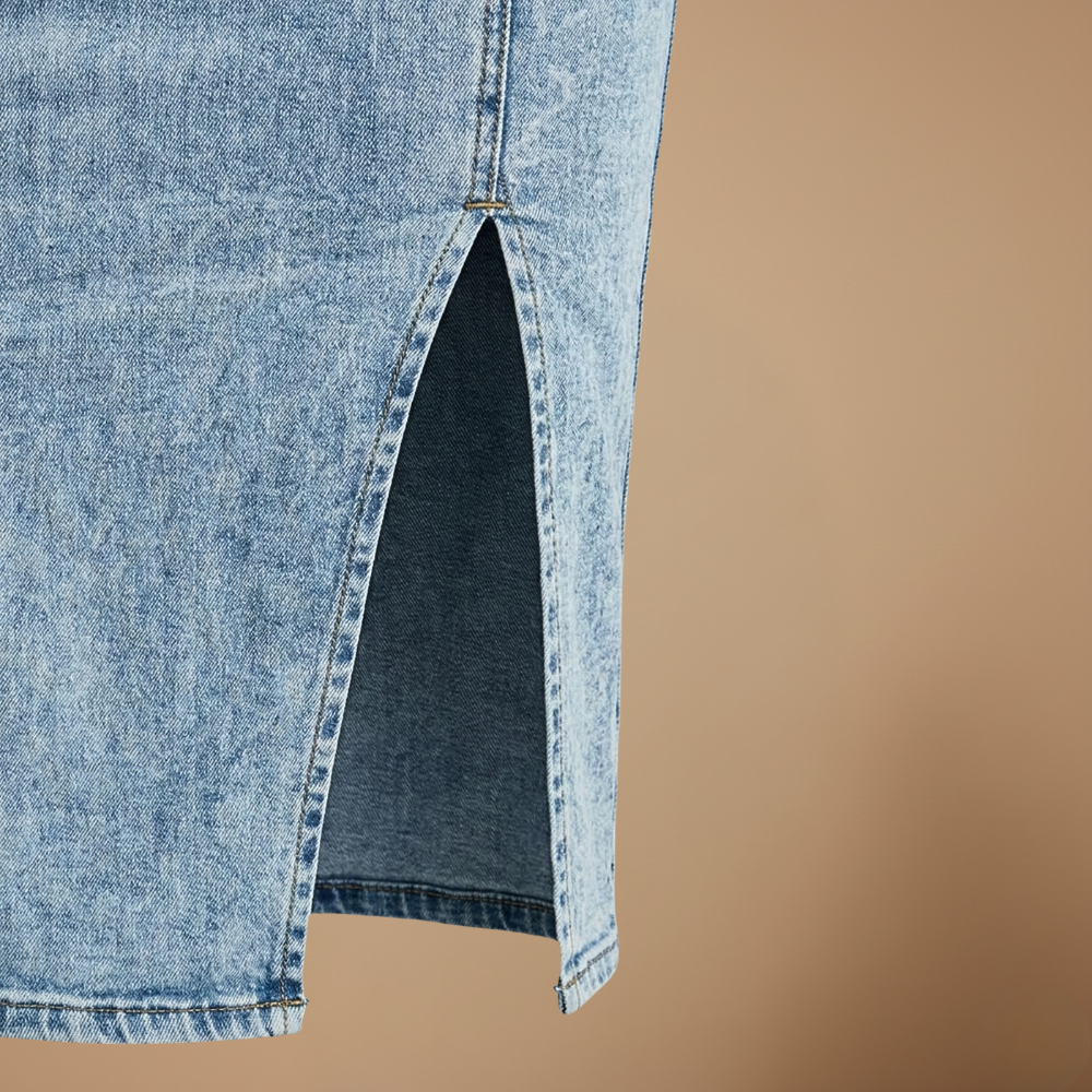 Damska sukienka midi bodycon bez rękawów z denimu z dekoltem w kształcie litery U