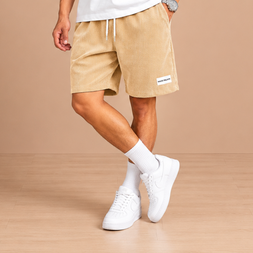 Herenkorte broek van corduroy met elastische tailleband Jelle Jora Mode