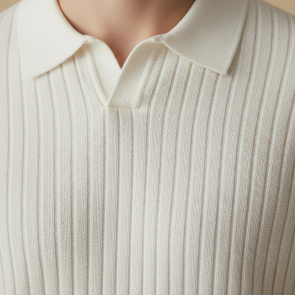 Minimalistyczna męska prążkowana dzianinowa koszulka polo slim fit