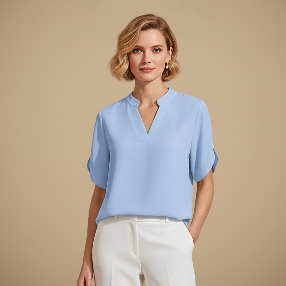 Casual damesblouse met V-hals en gesplitste mouwen Jelle Jora Mode