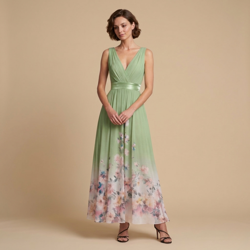 Dames bloemenprint maxi-jurk met v-hals ontwerp Jelle Jora Mode