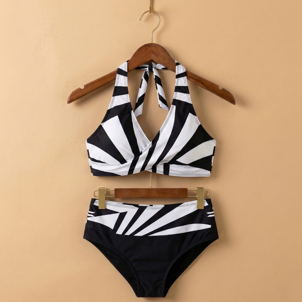 Damskie paski bikini typu halter z wysokim stanem dwuczęściowy kostium kąpielowy