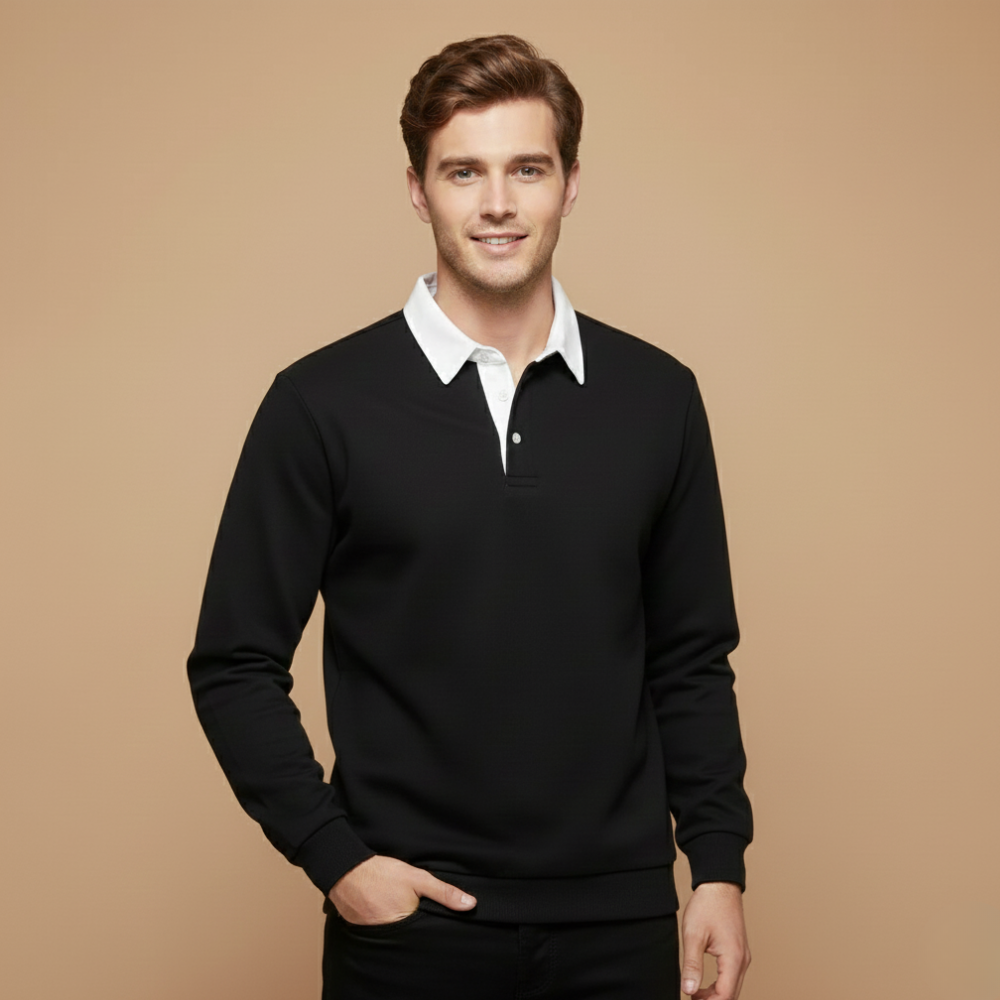 Heren sweater met lange mouwen en polo-kraag Jelle Jora Mode