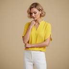Casual damesblouse met V-hals en gesplitste mouwen Jelle Jora Mode