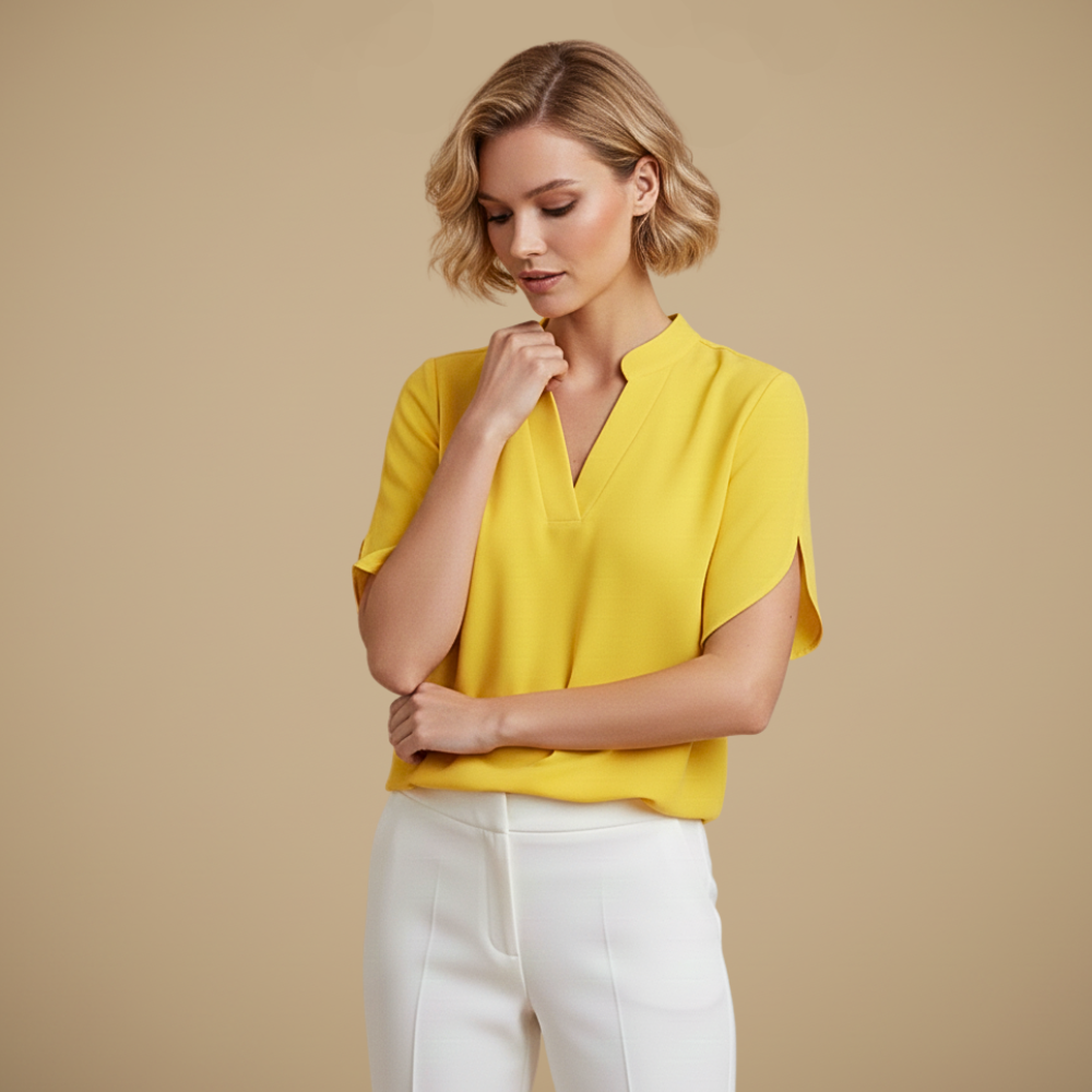 Casual damesblouse met V-hals en gesplitste mouwen Jelle Jora Mode