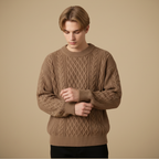 Luźny dzianinowy sweter męski z okrągłym dekoltem