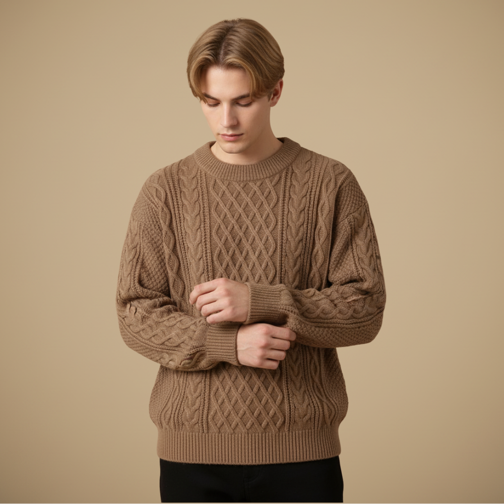 Luźny dzianinowy sweter męski z okrągłym dekoltem
