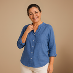 Damesblouse met losse pasvorm knoopsluiting en V-hals Jelle Jora Mode