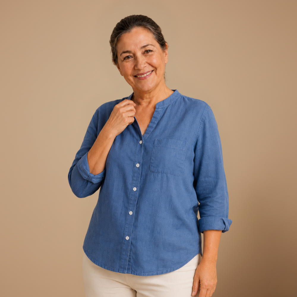 Damesblouse met losse pasvorm knoopsluiting en V-hals Jelle Jora Mode