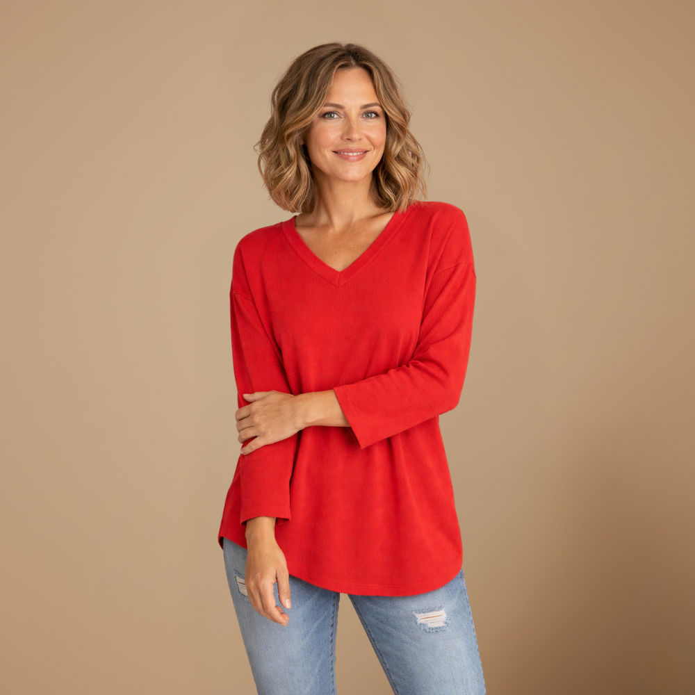 Dames ledigvallend casual t-shirt met lange mouwen en v-hals Jelle Jora Mode