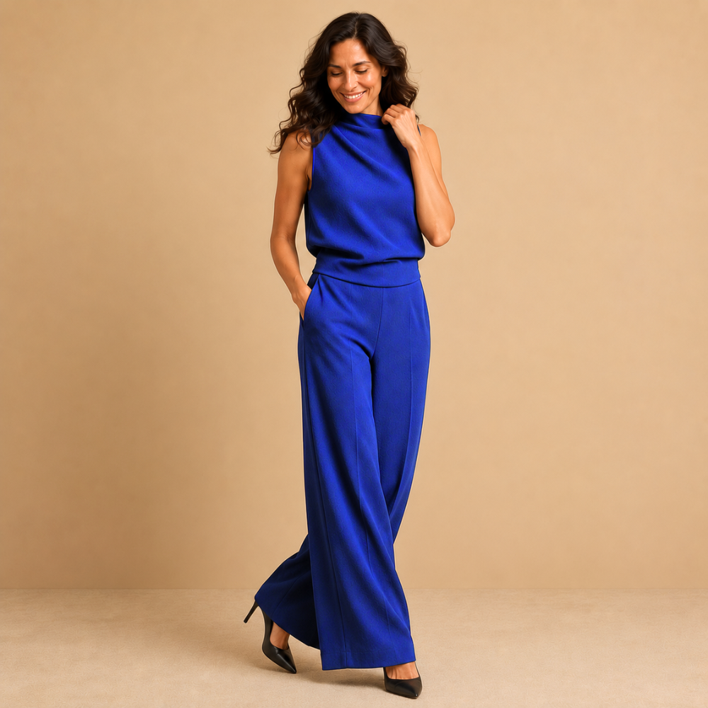 Dames jumpsuit met hoge kraag en wijde pijpen Jelle Jora Mode