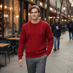 Luźny dzianinowy sweter męski z okrągłym dekoltem