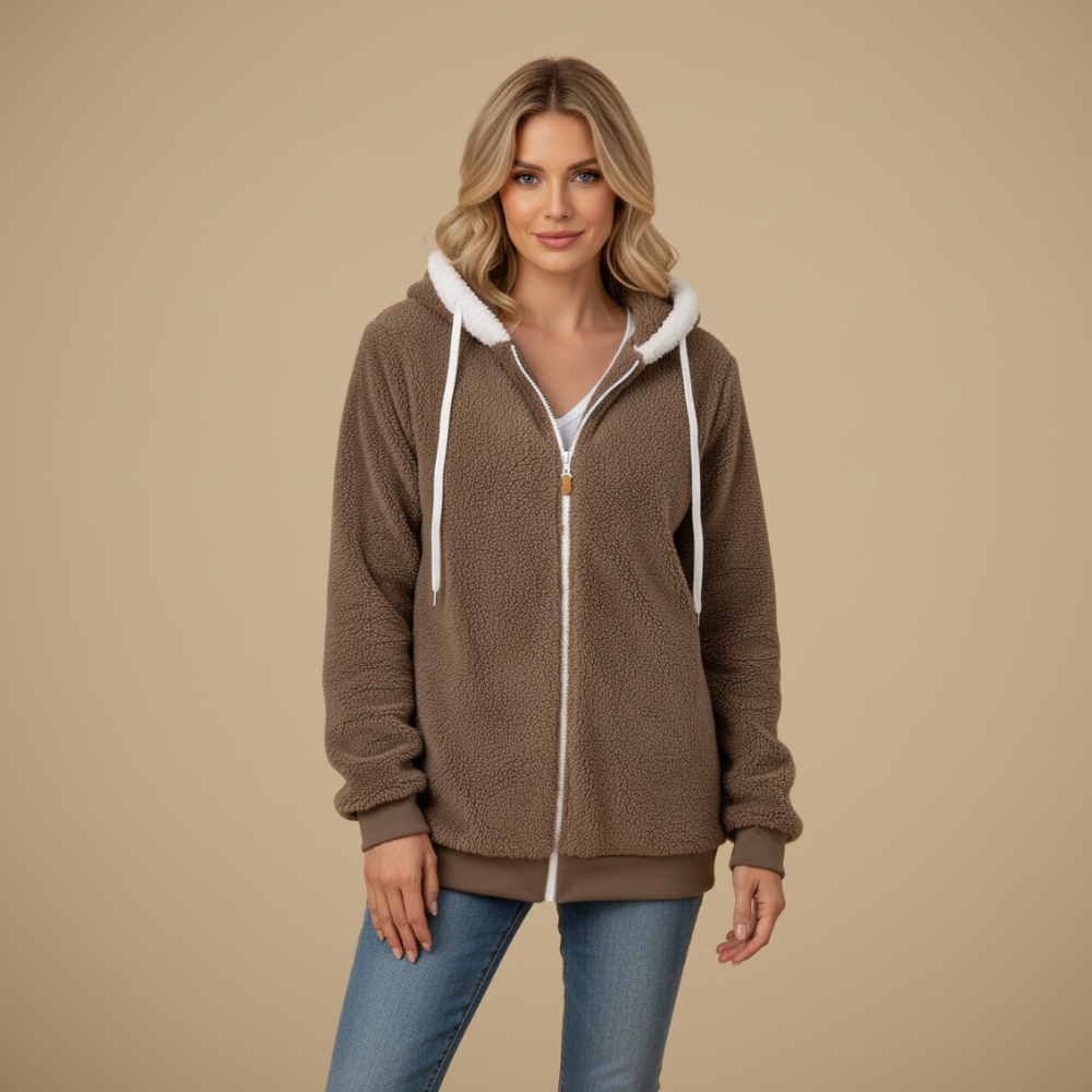 Losvallende fleece jas met capuchon voor dames Jelle Jora Mode
