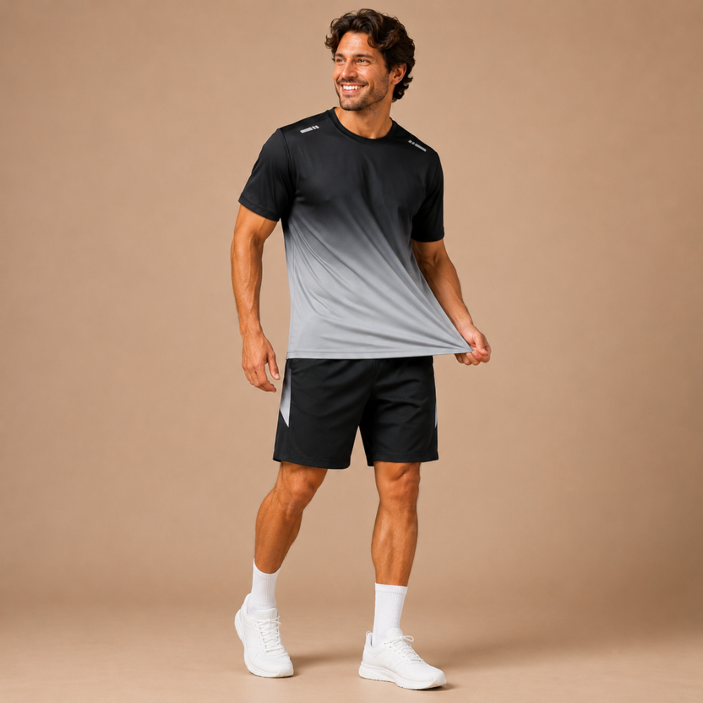 Heren sportset met shirt en korte broek in kleurverloop Jelle Jora Mode