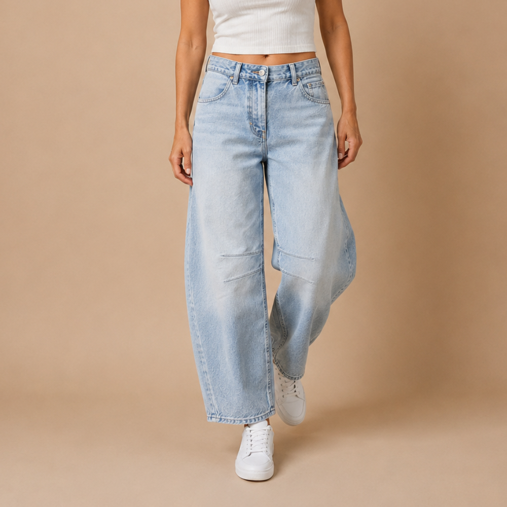 Damesjeans met wijde pijpen van stretchdenim Jelle Jora Mode