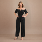 Dames off-shoulder jumpsuit met plooien en wijde pijpen Jelle Jora Mode