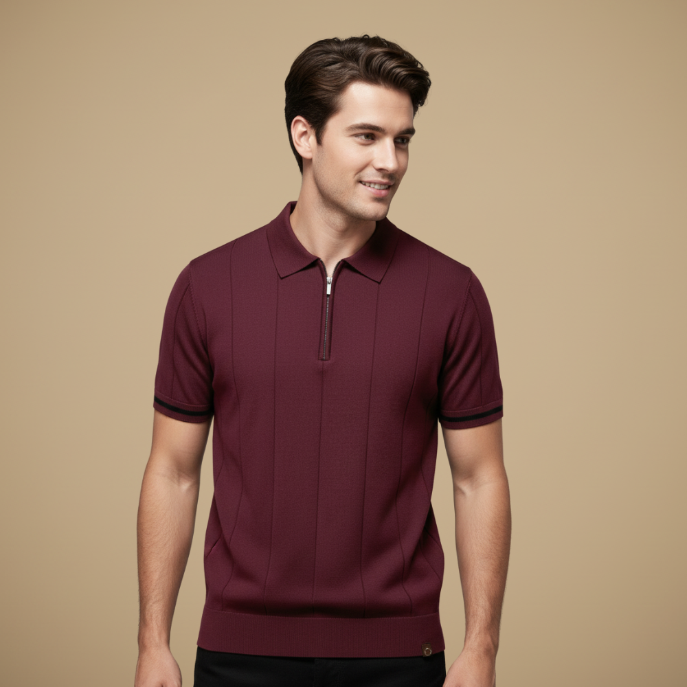 Heren polo met kwartritssluiting en slanke pasvorm Jelle Jora Mode