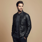 Męska kurtka ze sztucznej skóry typu slim fit biker