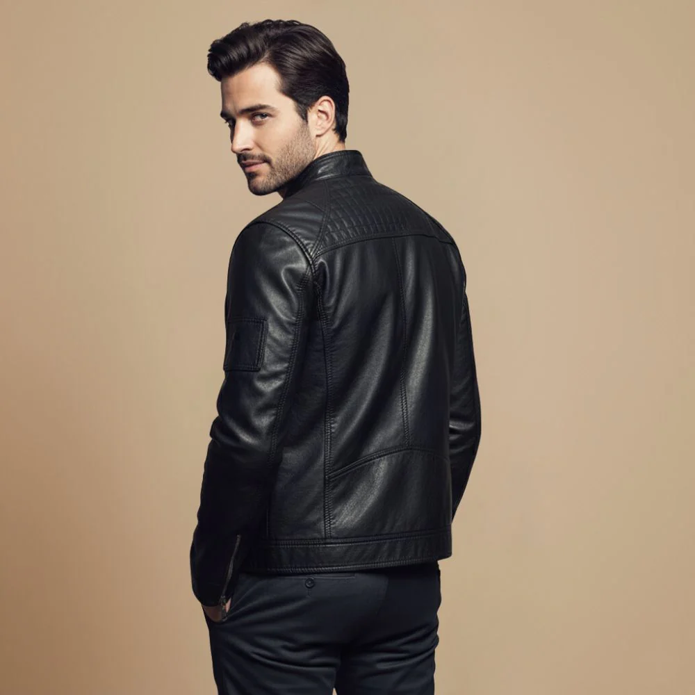 Męska kurtka ze sztucznej skóry typu slim fit biker