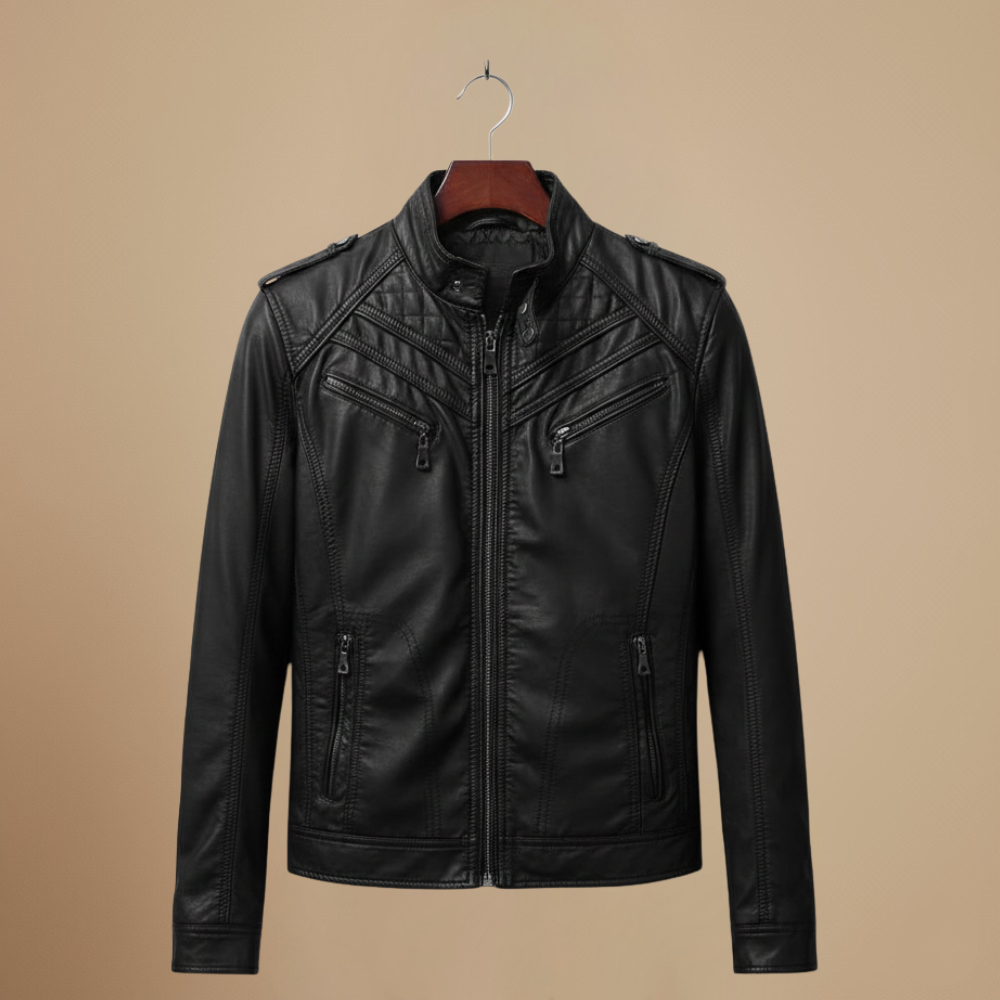 Męska kurtka ze sztucznej skóry typu slim fit biker