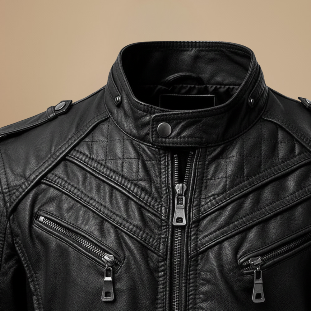 Męska kurtka ze sztucznej skóry typu slim fit biker