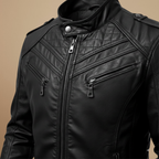 Męska kurtka ze sztucznej skóry typu slim fit biker