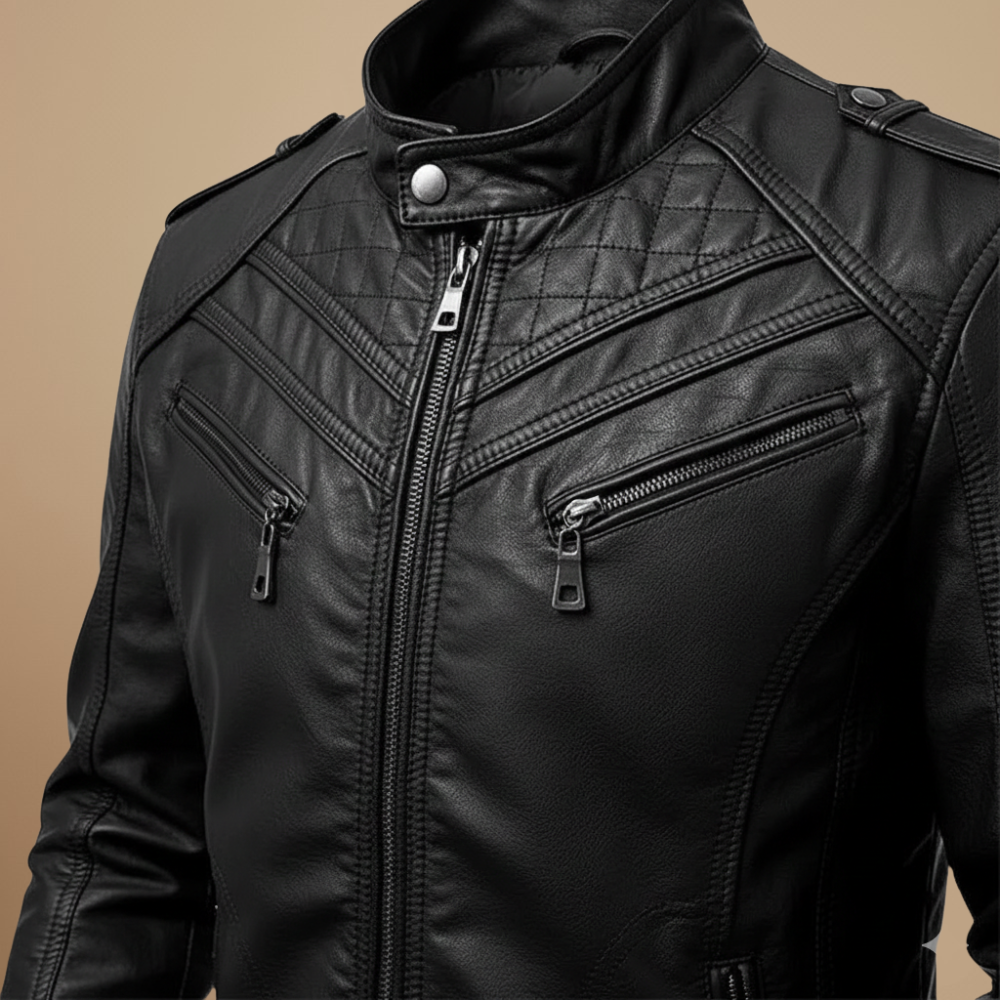 Męska kurtka ze sztucznej skóry typu slim fit biker
