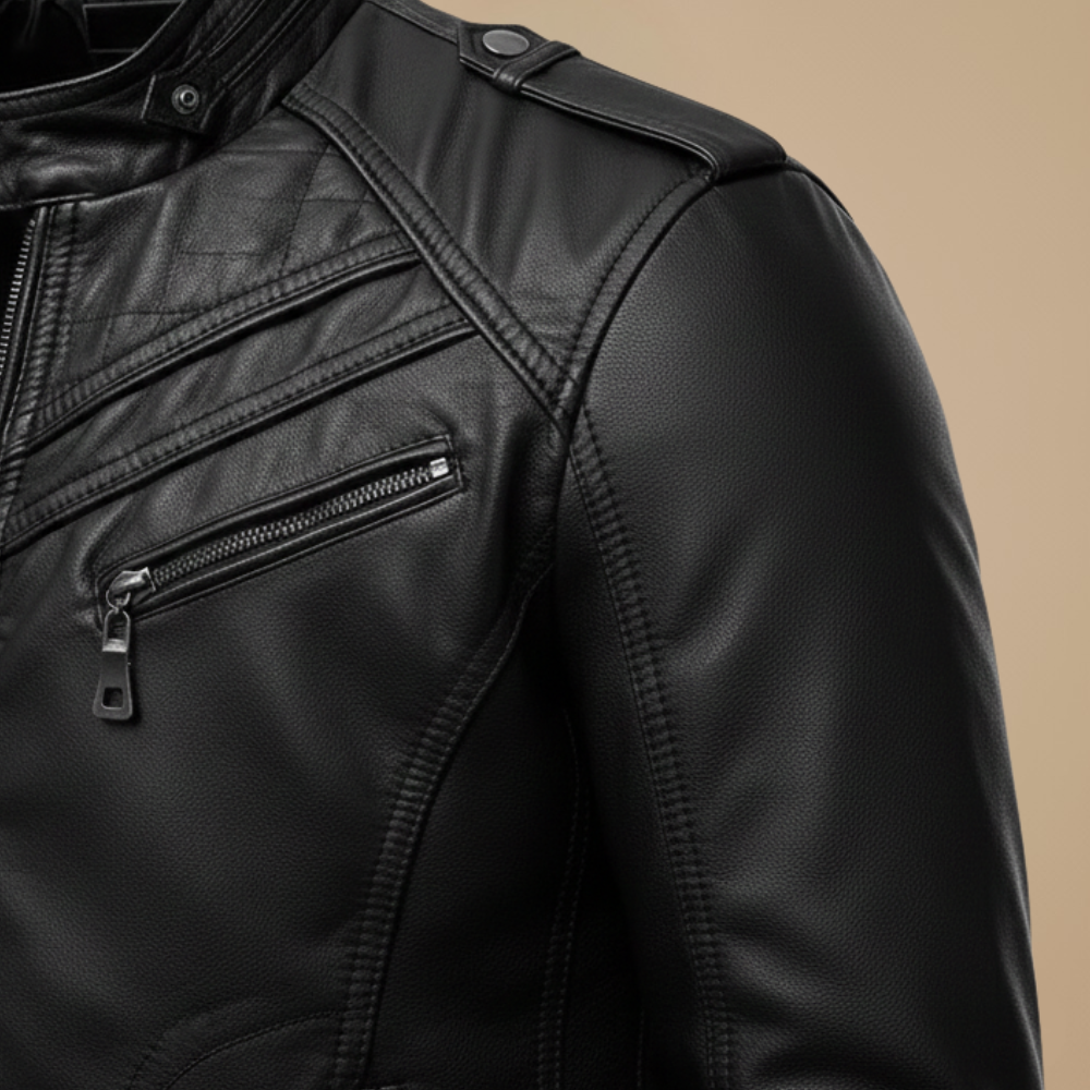 Męska kurtka ze sztucznej skóry typu slim fit biker
