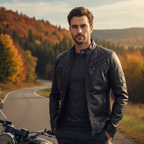 Męska kurtka ze sztucznej skóry typu slim fit biker