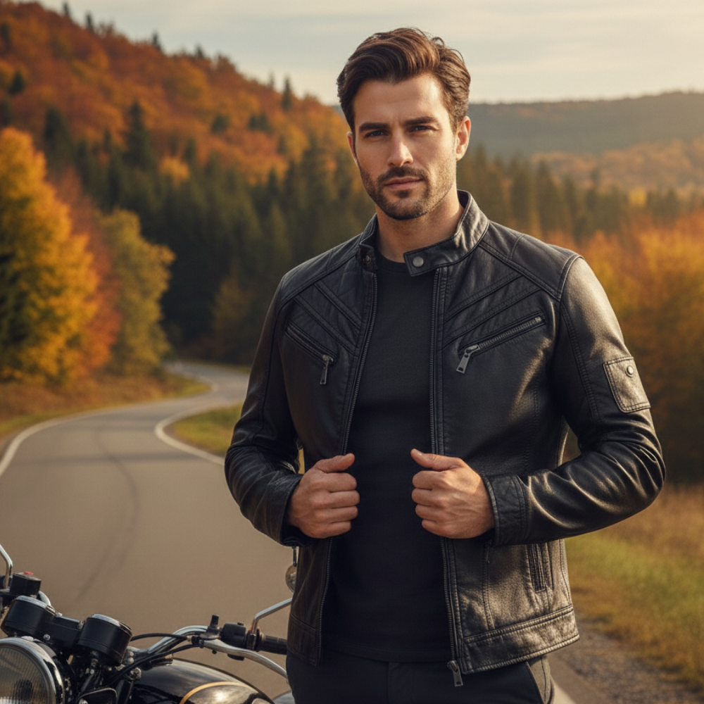 Męska kurtka ze sztucznej skóry typu slim fit biker