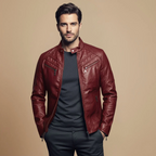 Męska kurtka ze sztucznej skóry typu slim fit biker