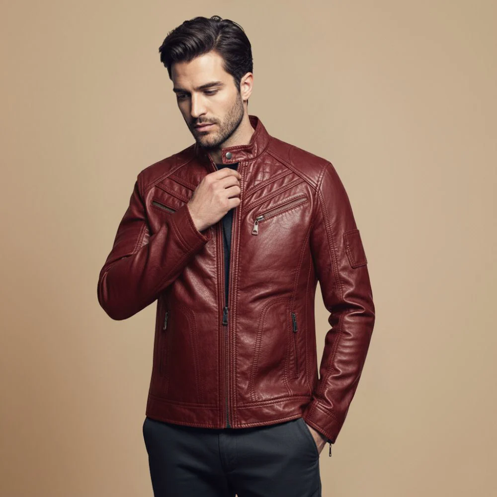 Slim fit biker faux leather jacket voor heren Jelle Jora Mode