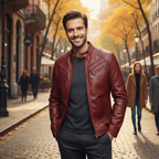 Męska kurtka ze sztucznej skóry typu slim fit biker