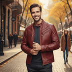 Męska kurtka ze sztucznej skóry typu slim fit biker